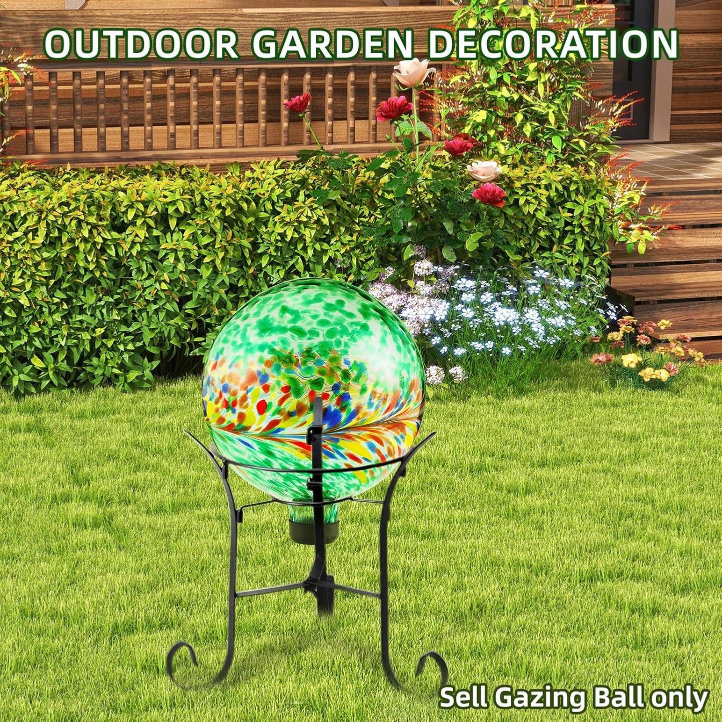 VOREEN 10-Inch Glass Gazing Ball, Outdoor Gazing Globe, Reflective Ball Yard Decoration for Homes, Patio, Lawn and Gardens, Gift for Mom Wife Friend, Phoenix Tail Design, Green