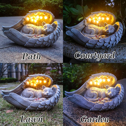 Solar Cat Garden Statues Outdoor Décor-Cat Figurines Solar LED Light Lawn Ornaments - Yard Decorations for Patio, Balcony, Backyard -Unique Birthday House Warming Gifts for Mom