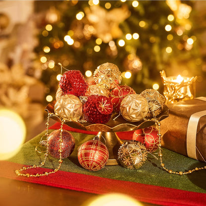 Valery Madelyn Ornaments for Christmas Trees, 9ct 2.36 Inches Red and Gold Shatterproof Christmas Tree Decorations, Luxury Hanging Ball Ornaments for Xmas Holiday Party Decor
