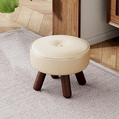 Small Foot Stool 13in, Round Faux Leaher Ottoman Foot Rest for Living Room, Under Desk Footstool Foot Rest with Non-Skid Rubber Legs for Bedroom, Entryway, 13''L x 13''W x 10.2''H, White