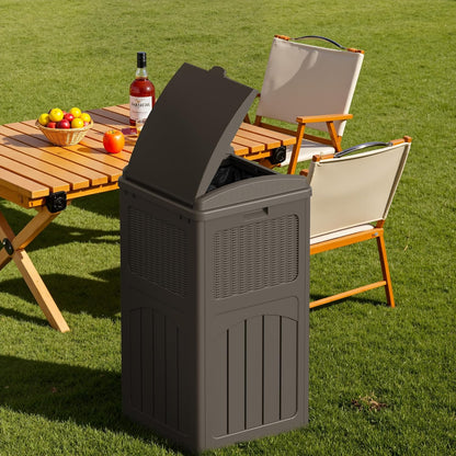 Devoko 33 Gallon Outdoor Trash Can with Dual Lid, Heavy Duty Waterproof Resin Garbage Bins Outside, Hideaway Waste Bins for Patio, Outside Pool, Backyard and Deck (2, Deep Brown)