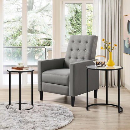 Yaheetech Round Nesting End Table Set of 2,Stacking Side Tables,Coffee Tables Set w/Metal Frame & Glass Top & Protective Foot Pads for Small Space, Living Room, Office- Black