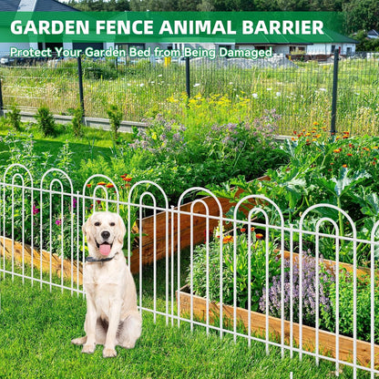 25 Panels Decorative Garden Fence, 24 in(H) X 50 ft(L) No Dig Dog Fence Outdoor for Yard, Rustproof Metal Garden Fencing Animal Barrier with Ground Stakes, Temporary Fencing for Patio Outdoor, White