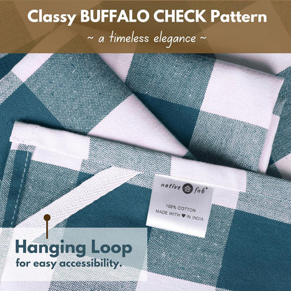 Native Fab 12-Pack Kitchen Towel with Hanging Loop 16x26 inches, Cotton Buffalo Check Kitchen Towels for Cleaning Drying, Washcloths Soft & Absorbent Cloth Rags, Bar Towel, Dish Cloth, Teal Green