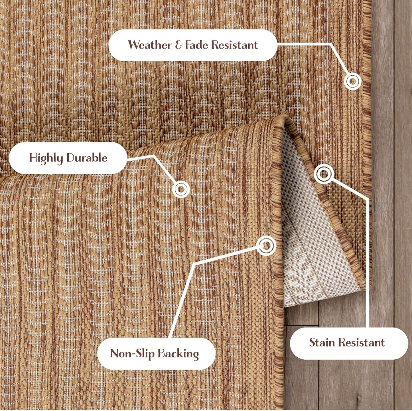 Adiva Rugs Outdoor Indoor Area Rug, Weather Resistant, Easy to Clean, Stain Resistant Floor Mat for Dining Room, Backyard, Deck, Patio (Wooden, 2' x 3')