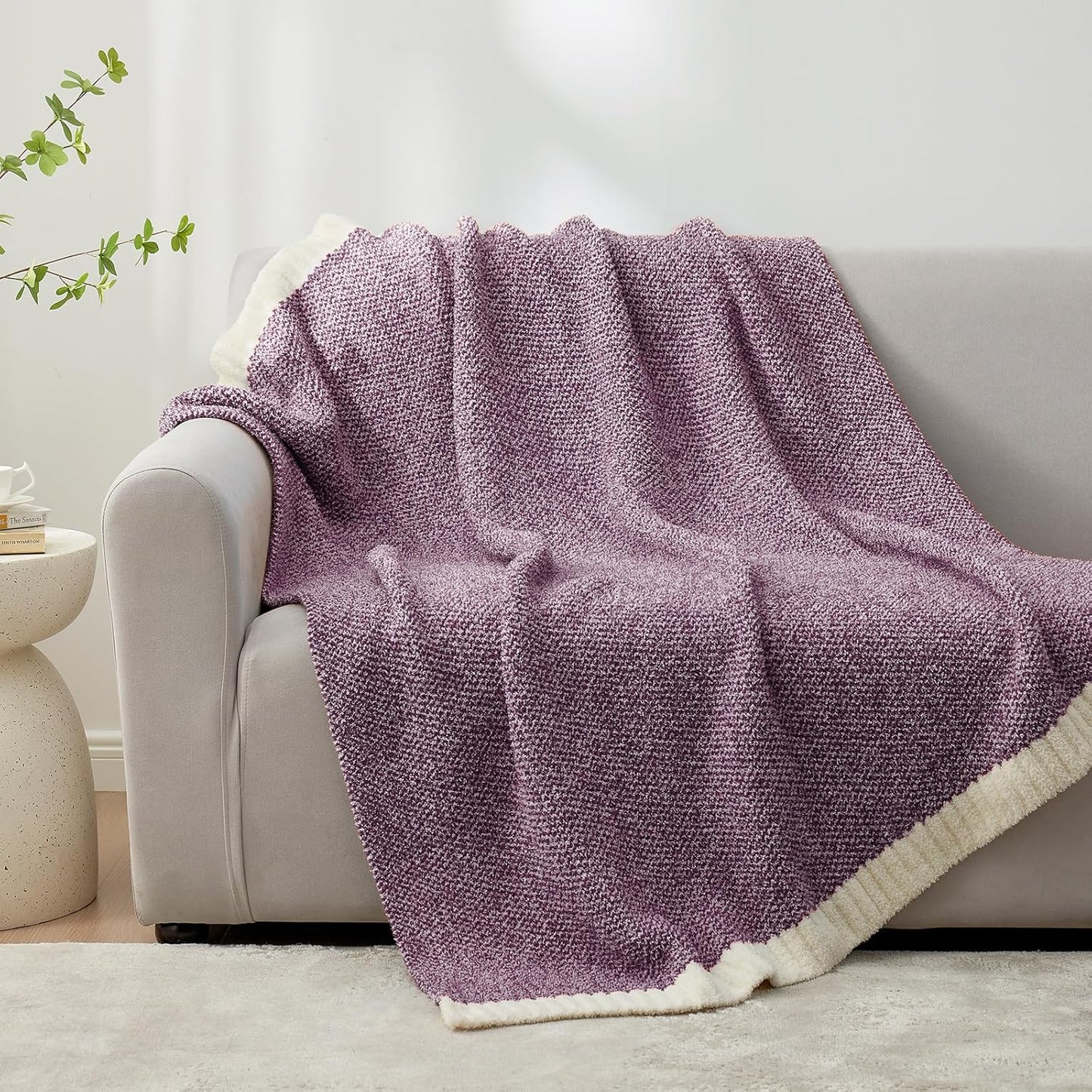 Snuggle Sac Buttery Purple Throw Blanket for Couch, Reversible Super Soft Knitted Blankets, Warm Cozy Knit Fuzzy Plush Lightweight Throws Dupes for Sofa, Bed, Picnic, Purple, 50 x 70 inches