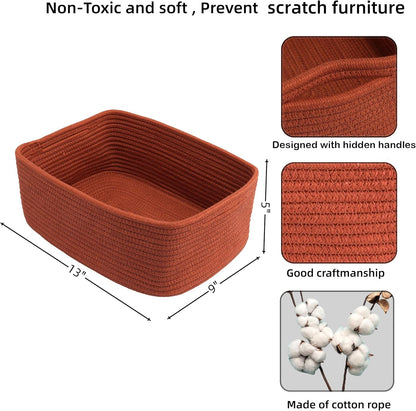 Small Woven Storage Baskets 13“X9”X5“ Decorative Rope Bins for Organizing Shelves, Closets, and Toys, Empty Gift Baskets, Cute Organizer Basket for Home and Office (rustic, Large)