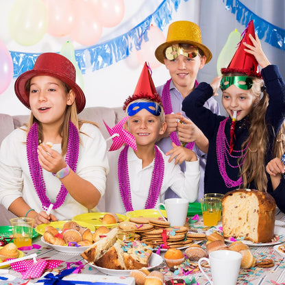 50PCS Bead Necklace, Metallic Mardi Gras Pink Bead Necklace, 33" Mardi Gras Round Beaded, Festival Parade Throw for Breast Cancer Awareness Accessories Gender Reveal Party Supplies Decor