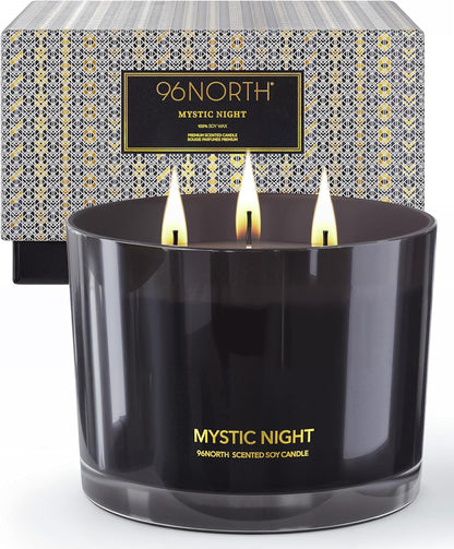 96NORTH Luxury Black Candle | Large 3-Wick Jar Candle | Up to 40 Hours Burning Time | 100% Natural Soy Wax | Relaxing Aromatherapy Aesthetic Candle | Housewarming Gift for Men and Women