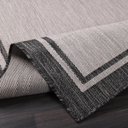 CAMILSON Indoor Outdoor Rug, 6x9 Bordered Gray Modern Area Rugs for Indoor and Outdoor Patios, Kitchen and Hallway Mats, Washable Porch Deck Outside Carpet (Bordered Grey, 6 x 9)