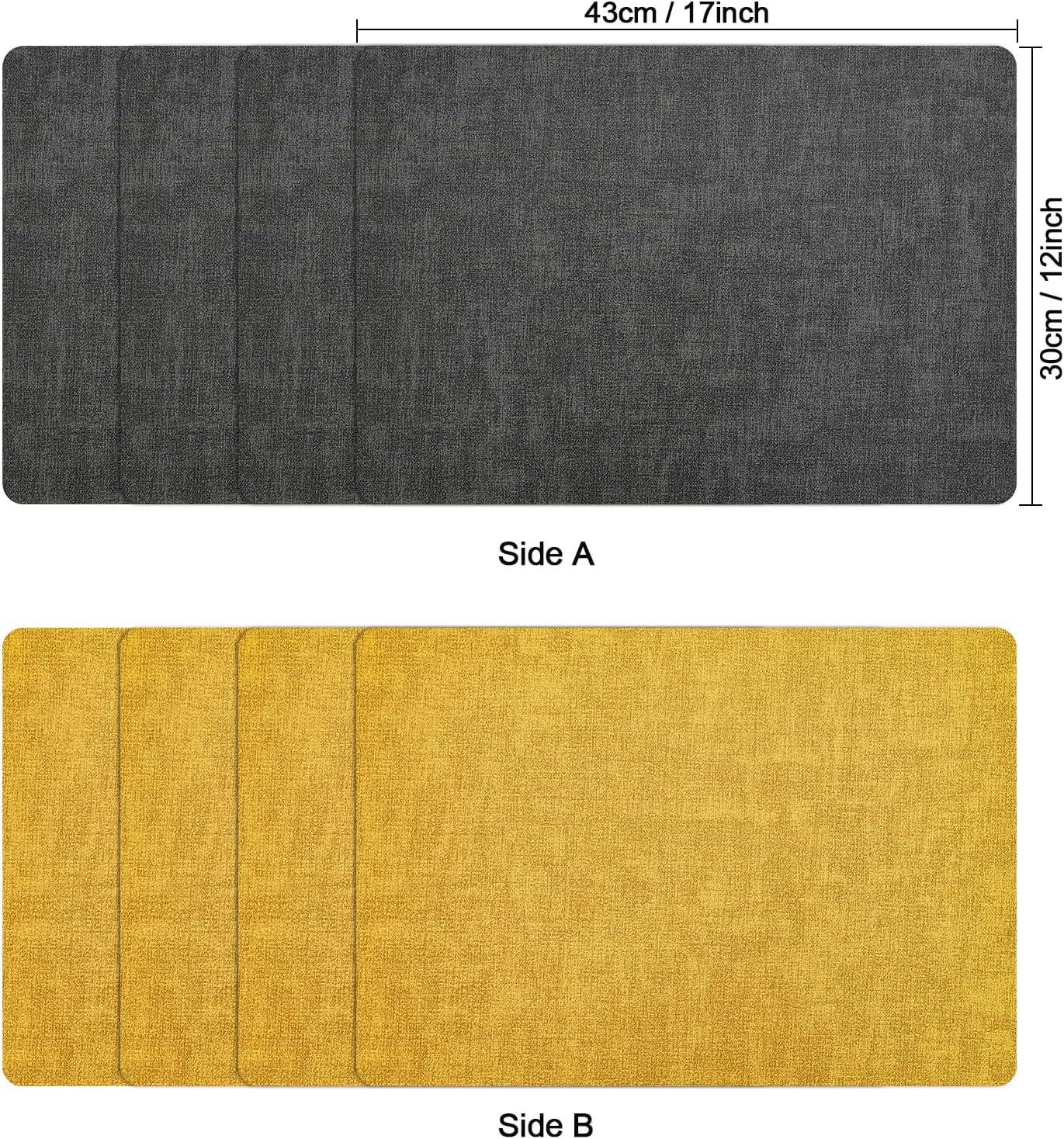 Myir JUN Dual Sided Placemats, Faux Leather Set of 4 for Dining Table Indoor Outdoor, Square Non-Slip Washable Table Mats (Gray Yellow)