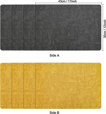 Myir JUN Dual Sided Placemats, Faux Leather Set of 4 for Dining Table Indoor Outdoor, Square Non-Slip Washable Table Mats (Gray Yellow)