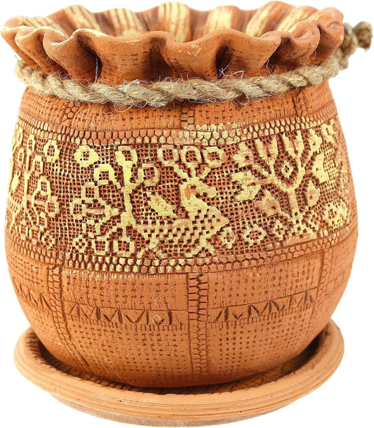 Ceramic Pot with Drainage Hole and Saucer, Plant Pots, Modern Decorative Planters for House Plants Indoor Flowers Plants, Cute Flower Pot - Gifts (Birds (1.7 L))