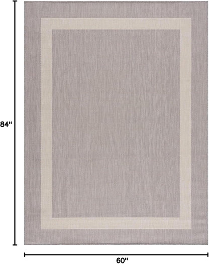 CAMILSON Outdoor Rug 5x7,Modern Outside Rugs for Patios Porches Waterproof Durable Washable Non-Shedding, Easy-to-Clean Indoor Outdoor Area Carpet (5 x 7, Bordered - Gray/White)