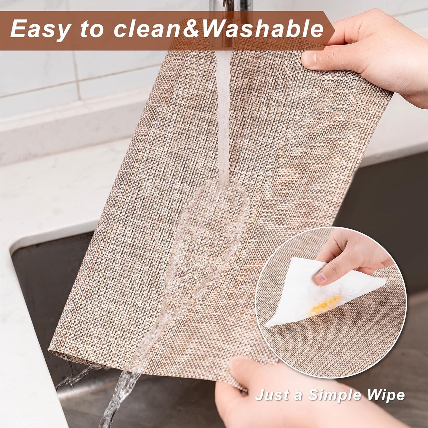 CADONO Placemats Set of 4 Washable Indoor/Outdoor Vinyl Place Mats for Dining Table Durable Non-Slip Heat Resistant PVC Weave Table Mats（Khaki）