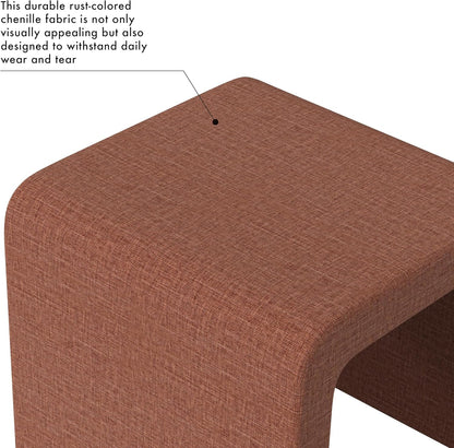 Modern Channel Rust Chenille Foot Stools Ottoman Home Décor, Soft Ottoman Foot Rest Chair for Bedroom and Living Room, Vanity Chair and Stool in Dressing Area, and Lounge (Rust Chenille)