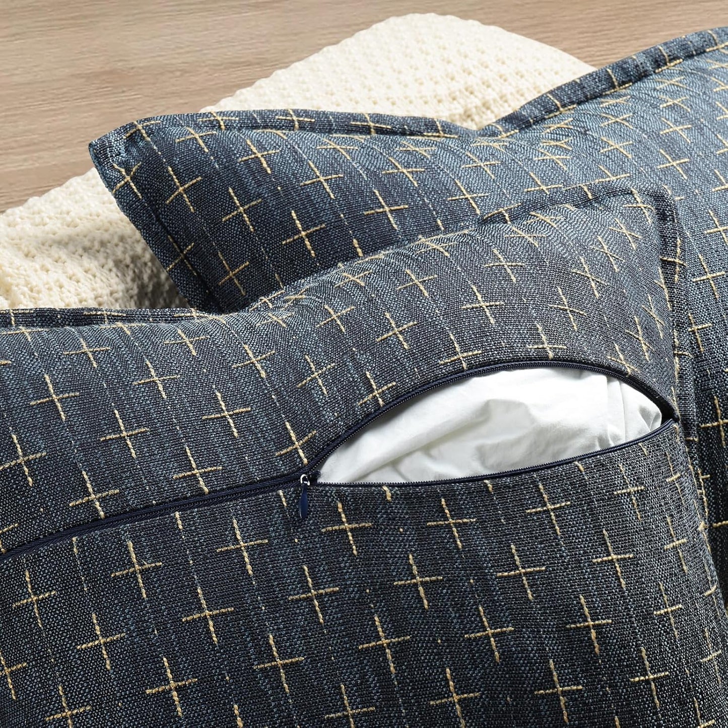 ZWJD Pillow Covers 24x24 Set of 2 Soft Polyester Textured Pillow Covers with Stylish Flange Edge Cozy Farmhouse Throw Pillows for Couch Bed Sofa Living Room