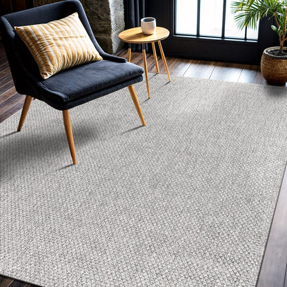 CAMILSON Easy Jute Rug 8x10, Indoor Outdoor Grey Color Area Rugs for Living Room Farmhouse Patio and Kitchen Rug, Solid Boho Woven Design, Easy-Cleaning, Washable Outside Carpet Alfombras (8 x 10)