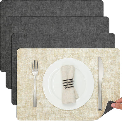 Myir JUN Dual Sided Placemats, Faux Leather Set of 4 for Dining Table Indoor Outdoor, Square Non-Slip Washable Table Mats (Gray Cream-White)