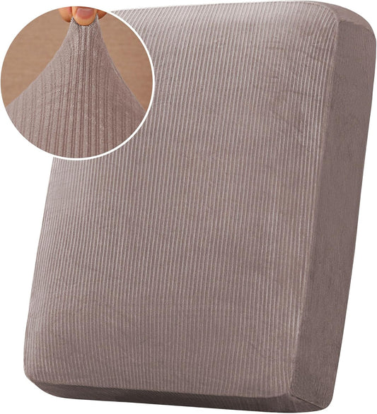 H.VERSAILTEX Velvet Stretch Couch Cushion Cover Plush Cushion Slipcover for Chair Cushion Furniture Protector Seat Cushion Sofa Cover (1 Piece Armchair Cushion Covers, Taupe Striped)