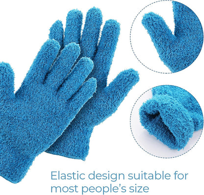 2 Pairs Microfiber Gloves Household Cleaning Glove Plant Dusting Glove Washable Reusable Mittens Gloves for Plants House Cars Blinds Dusting Furniture and Small Objects (Blue)