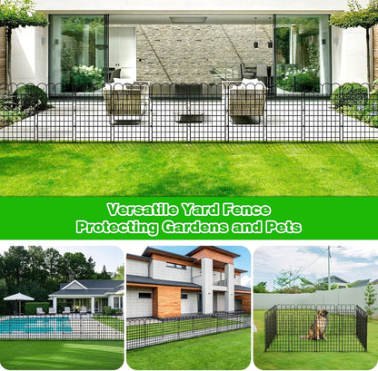 10 Panels Garden Fence Dog Fence Outdoor for Yard, 32 in (H) x 24 ft (L) Rustproof No Dig Decorative Tall Fencing Border for Dog, Rabbits, Patio Temporary Ground Stakes and Flower Vegetable Flower Bed