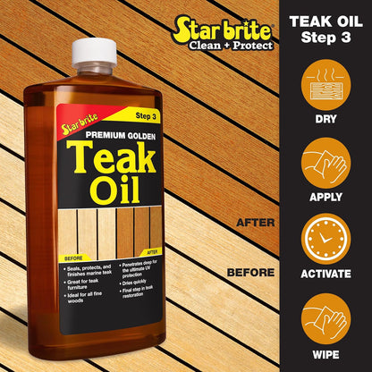 STAR BRITE Teak Kit - Restore Decks, Patio, Outdoor Furniture, Boats & Fine Wood - Marine Grade Teak Cleaner & Brightener Set With Premium Golden Teak Oil Finish - Renew, Refinish & Protect (081202)