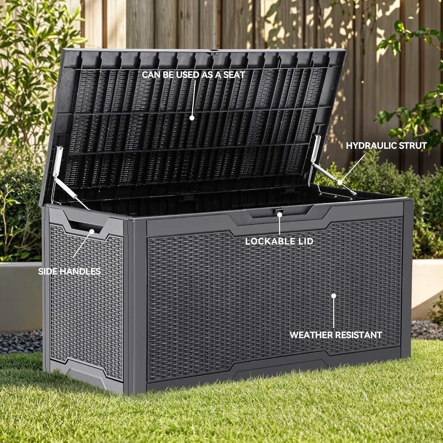 YITAHOME 100 Gallon Outdoor Storage Box, Large Water Resistant Resin Deck Box, Indoor Outdoor Lockable Storage Container for Patio, Garden, Cushions, Tools, Equipment (Dark Gray)