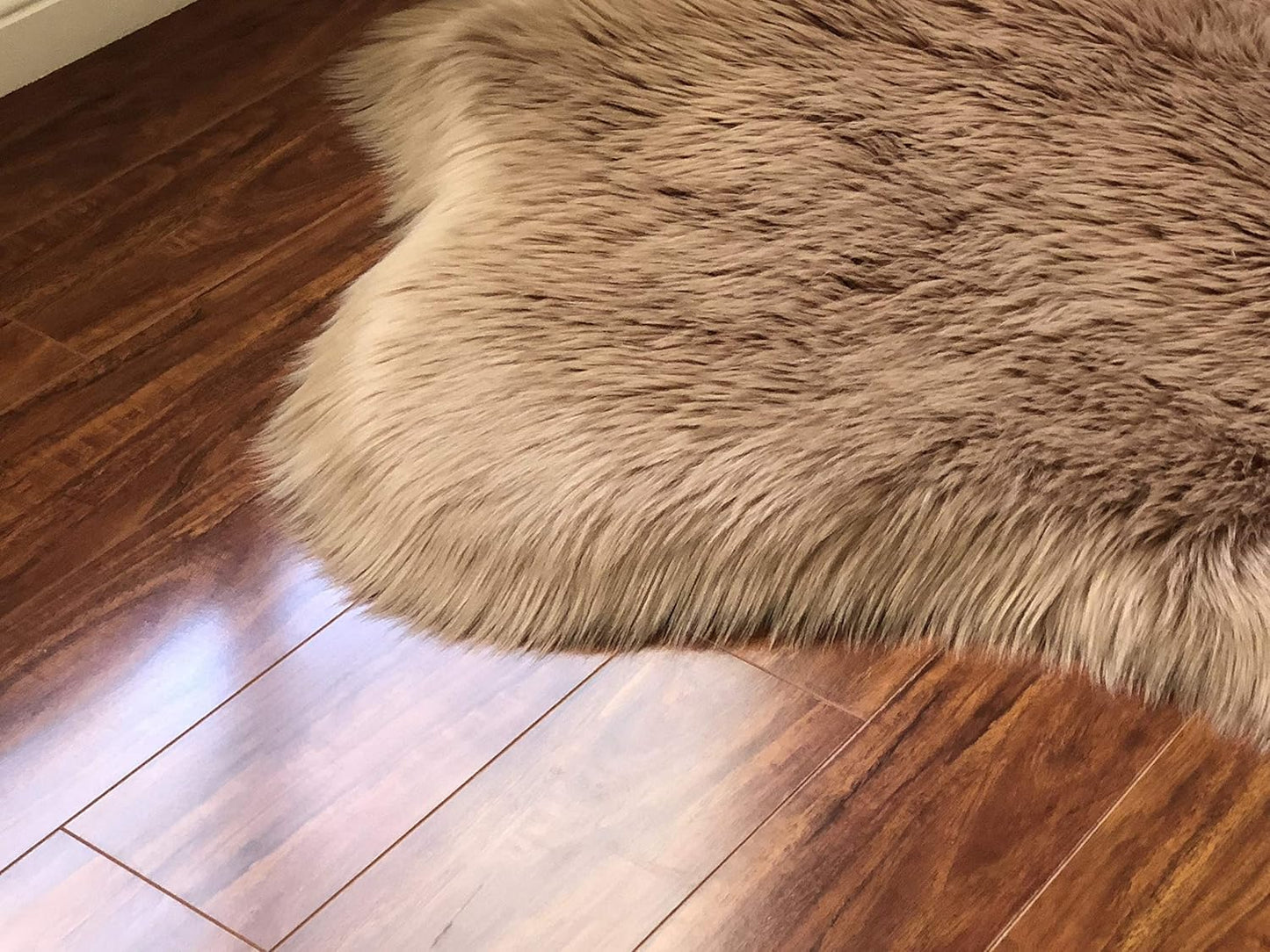 LAMBZY Faux Sheepskin Hypoallergenic Free Shape Silky Shag Rug, Luxury Shaggy Plush Carpet for Bedrooms Living Room Kids Rooms Sofa Floor Rugs (Duo Decto 12 Pelts, 180x360cm, Camel)