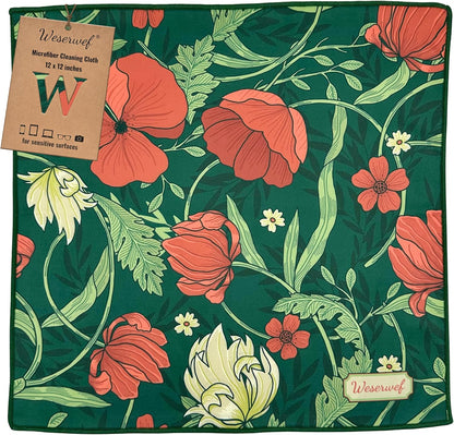 WESERWEF Design Microfiber Glasses Cleaning Cloth – Premium Cleaning Cloth for Eyeglasses, Screens, Tablets, Cameras & Lenses, 12" x 12", Ultra-Soft & Scratch-Free (Garden)