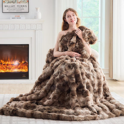 Lotus Karen Faux Fur Throw Blanket Tie-Dye Dark Coffee - Big Bubble Rabbit Fluff Blanket for Couch,Small Fluffy Fuzzy Cozy Blanket,Thick Furry Plush Shaggy Blankets,60x80 Inches