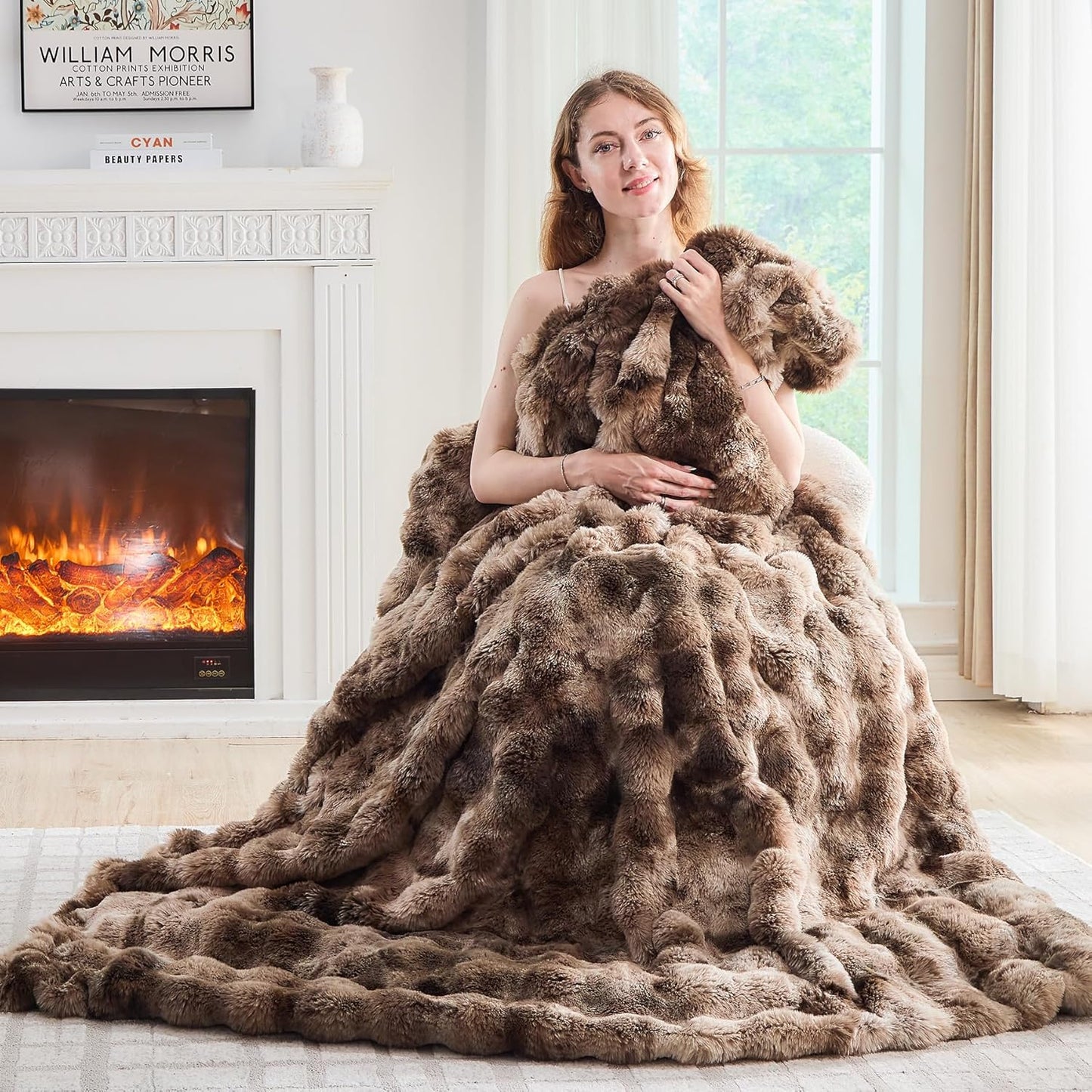 Lotus Karen Faux Fur Throw Blanket Tie-Dye Dark Coffee - Big Bubble Rabbit Fluff Blanket for Couch, Large Fluffy Fuzzy Cozy Blanket,Thick Furry Plush Shaggy Blankets,90x90 Inches