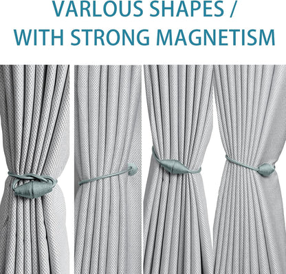 2 PCS Magnetic Curtain Tiebacks, European Style Convenient Drape Tie Backs Holdbacks for Thin or Thick Home & Office Window Draperies, No Tools Required (Grey Blue)