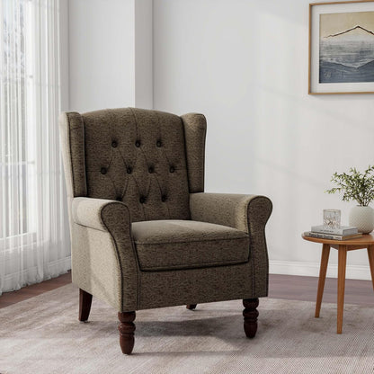 Accent Chair, Upholstered Armchair with Button Tufted High Back & Solid Wood Legs, Comfy Wingback Reading Single Sofa Chair for Small Spaces, Living Room, Bedroom (Taupe, Set of 1)