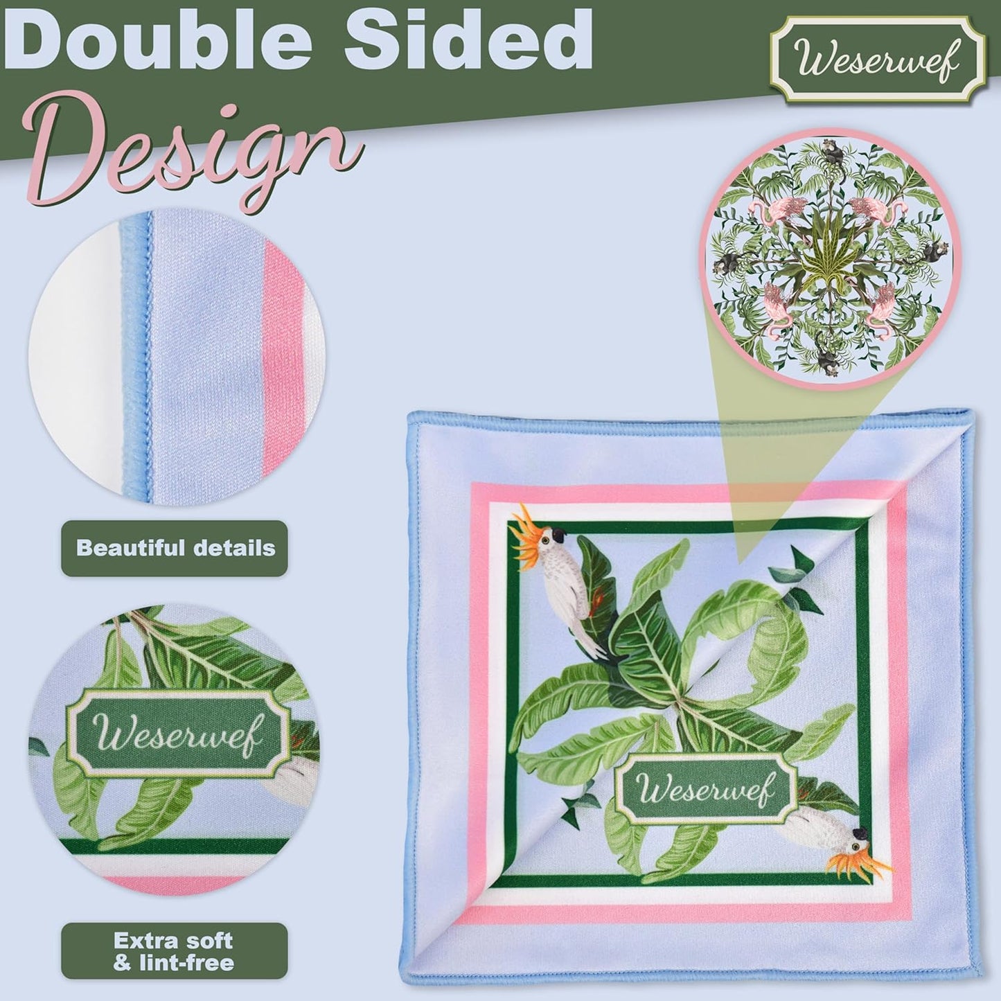 WESERWEF Design Microfiber Glasses Cleaning Cloth – Premium Cleaning Cloth for Eyeglasses, Screens, Tablets, Cameras & Lenses, 12" x 12", Ultra-Soft & Scratch-Free (Tropical World)