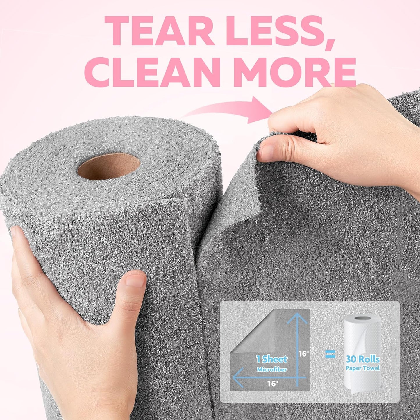 Fantasticlean XL Tear-Away Microfiber Cleaning Cloth Roll, 16'' by 16''- 36 Sheets, Thick & Large Detailing Towels, Ultra Absorbent, Lint-Free Reusable Wipes for Home, Car or Outdoor (Glossy Grey)