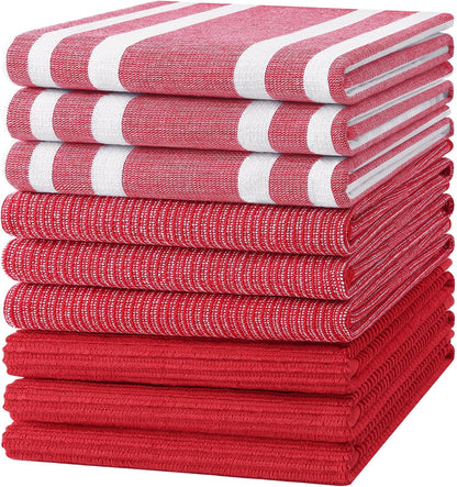 Homaxy Premium Kitchen Towels(18”x 28”, 9 Pack), Large Cotton 380 GSM Kitchen Hand Towels, Soft and Absorbent Terry Dish Towels, Multipurpose Tea Towel Set with Hanging Loop, Red