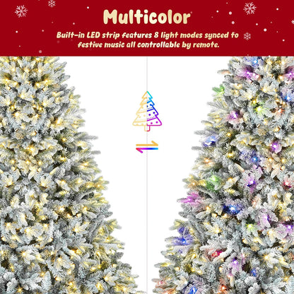 6.5FT Rotating Christmas Tree with Remote, Pre-Lit Artificial Green PE & PVC Xmas Tree, Multicolor LED Lights with Music & Flash Modes, Deluxe Holiday Home Decor