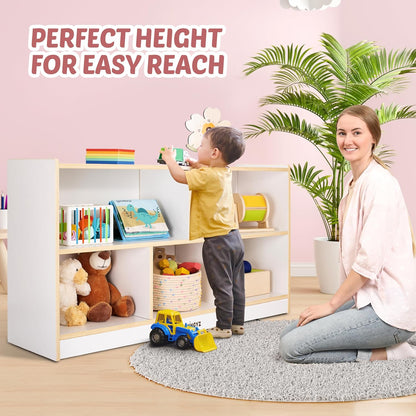 Toy Storage Organizer for Kids, 5-Compartment Wooden Storage Cabinet, Children Bookcase and Montessori Bookshelf, Book Shelf for Kids Room, Playroom, Living Room, Nursery, Classroom 24'' H(White)