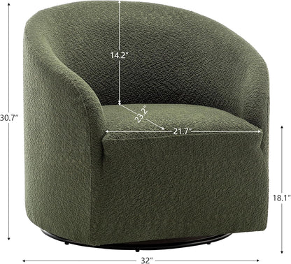 KINWELL 32" Wide Modern Boucle Swivel Barrel Chairs Set of 2, No Assembly Round Upholstered Swivel Accent Armchairs for Living Room, Bedroom (Green)
