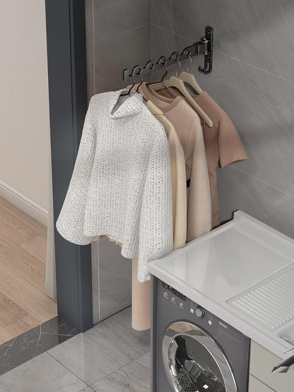 Dr.DJ Wall Hanger for Clothes, Coat Hanger Mounted Matte Black Retractable Clothes Drying Organizer Rack Garment Hooks Aluminium Folding Indoor Space Saver (2 Racks) Black