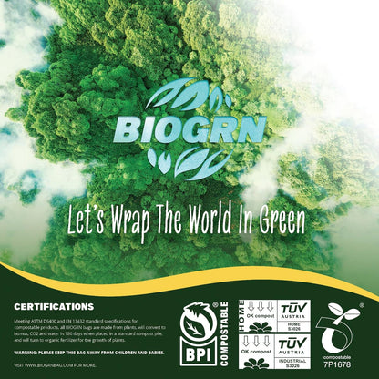 50-55 Gallon Compostable Trash Bags Flat-Top 12 Bags Heavy Duty 1.57 Mil 208.2 Liter Large Lawn and Yard Waste Bag Compost for Outdoor Garden ASTM D6400, US BPI and OK Compost Home Certified