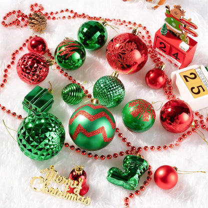 116Pcs Green and Red Christmas Ball Ornaments, Shatterproof Christmas Hanging Decoration Set with Gift Box, Assorted Decorative Baubles Set for Xmas Tree/Home/Wedding/Party/Holiday (Red & Green)