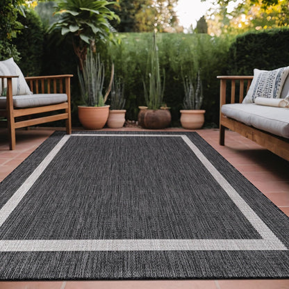 Bordered Outdoor Rug 8x10 Washable Outside Carpet for Indoor Patio Porch Waterproof Easy Cleaning Non Shedding Area Rugs Gray 8 x 10