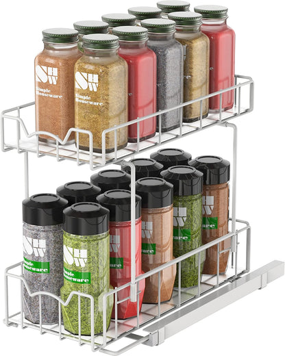 Simple Houseware 2-Tier Spice Rack Slide Out Wire Basket Drawer Organizer, White