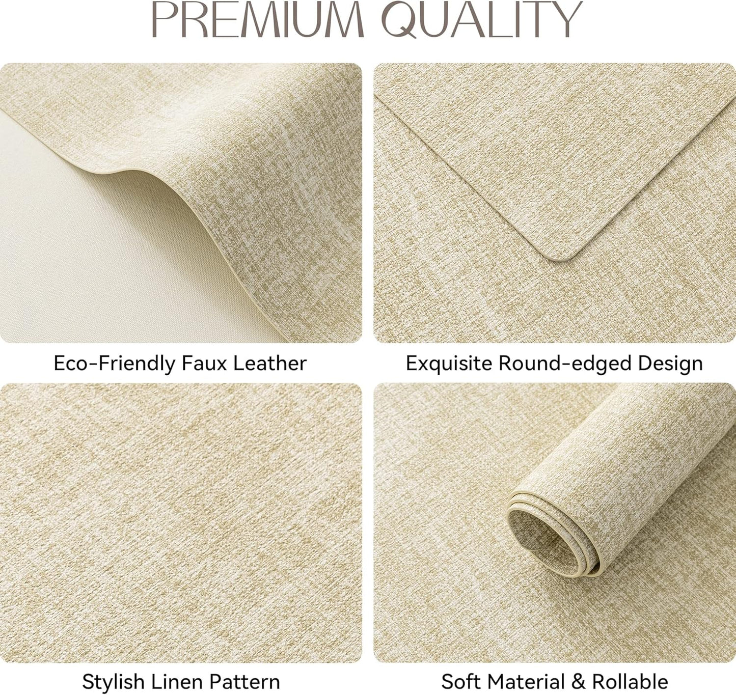 Romanstile Vinyl Placemats Set of 12-12 X 18 Inch - Heat Resistant Place Mats 100% Waterproof Oilproof Wipeable Reversible Faux Leather Table Mats for Kitchen/Dining/Party/Outdoor, Beige