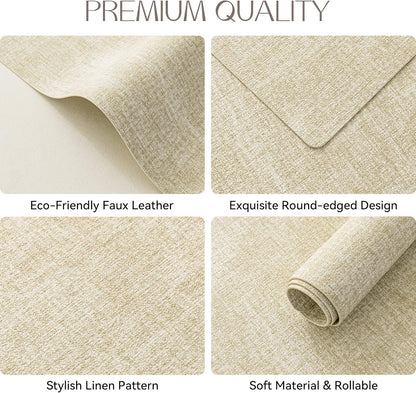 Romanstile Vinyl Placemats Set of 12-12 X 18 Inch - Heat Resistant Place Mats 100% Waterproof Oilproof Wipeable Reversible Faux Leather Table Mats for Kitchen/Dining/Party/Outdoor, Beige