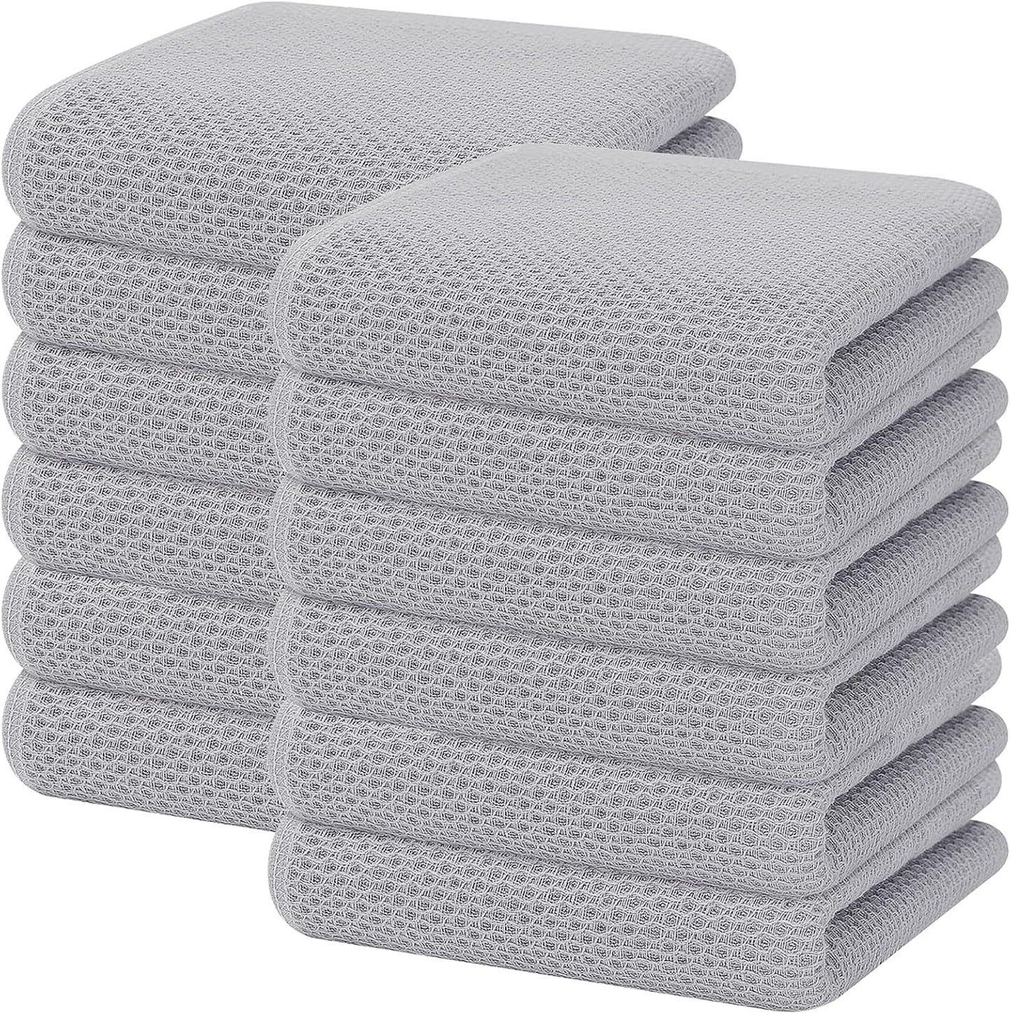 Homaxy 100% Cotton Waffle Weave Kitchen Dish Towels, Ultra Soft Absorbent Quick Drying Cleaning Towel, 13 x 28 Inches, 12-Pack, Light Gray