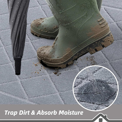 BEQHAUSE Dirt Trapper Door Mat 20" x 32", Doormat Non-Slip Entryway Rugs Washable, Dog Door Mat Stain Resistant and Absorbent Welcome Floor Mat for Front Back Door, Muddy Wet Shoes & Paws, Grey
