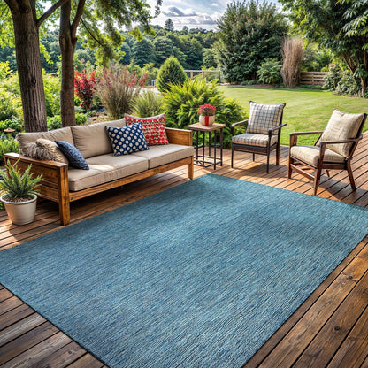 Washable Indoor Outdoor Rug Weather Resistant Carpet Modern Solid for Porch Deck Balcony Backyard Patio Rug 6x9 Aqua Blue